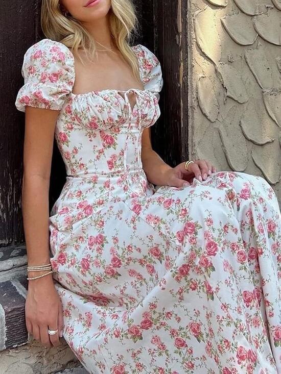 House of CB Dresses & Skirts - House of CB Tallulah Dress XS Floral Puff Sleeve Rose Print Coquette Romantic